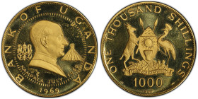 Ouganda, République (1962-présent), 1000 shillings, 1969, AU 57 g. 900‰
Réf: 	KM# 17
Conservation: PCGS PR66DCAM