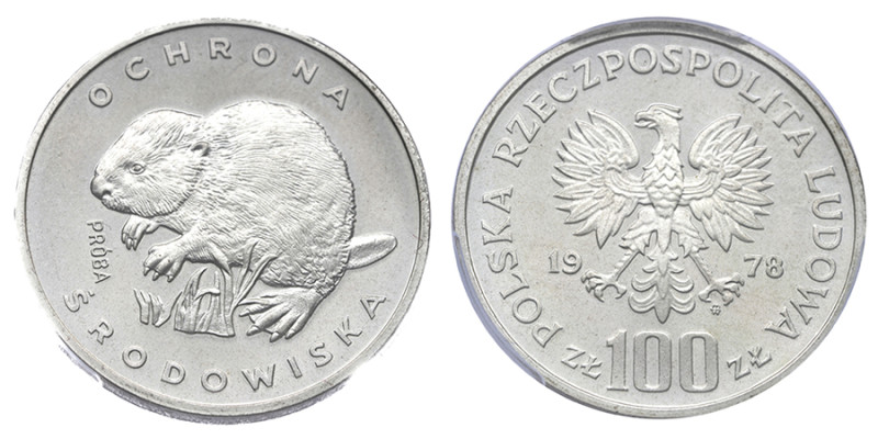 Pologne, 	République populaire (1952-1989), 100 Złotych Beaver on the grass, 197...