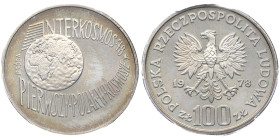 Pologne, 	République populaire (1952-1989), 100 Złotych Interkosmos '78, 1978-MW, AG 16,5 g.
Réf: 	KM# Pr337
Conservation: PCGS SP66