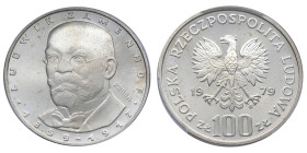 Pologne, 	République populaire (1952-1989), 100 Złotych Ludwik Zamenhof, 1979-MW, AG 16,5 g.
Réf: 	KM# Pr361
Conservation: PCGS SP66