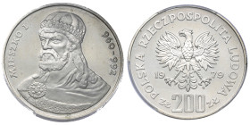 Pologne, 	République populaire (1952-1989), 200 zlotych Mieszko I, 1979-MW, AG 17,6 g.
Réf: Y# 101
Conservation: PCGS PR66DCAM