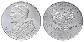 Pologne, 	République populaire (1952-1989), 200 Złotych Papal Visit, 1982 CHI, AG 28.30 g.
Réf:		Y# 137
Conservation: PCGS PR63