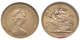 Royaume-Uni, Elisabeth II, Souverain, 1974, AU 7,98 g. 917‰
Réf: 	KM# 919
Conservation: Proof