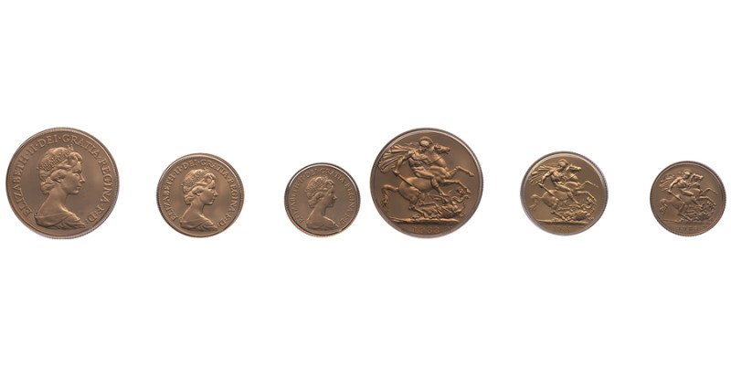 Royaume-Uni, coffret avec 3 monnaies en or, Two Pounds 	15.98 g., Sovereign (Pou...