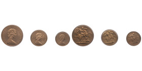 Royaume-Uni, coffret avec 3 monnaies en or, Two Pounds 	15.98 g., Sovereign (Pound), 7.98 g., Half Sovereign (Half Pound), 3.99, 1983, AU 27,95 g. 917...