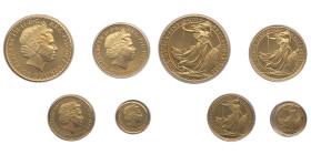 Royaume-Uni, coffret avec 4 monnaies en or, £100 (34,05 g.), £50 (17,02 g.), £25 (8,51 g.), £10 (3,41 g.), 2000, AU 62,99 g. 917‰
Réf: KM# 1011, KM# 1...