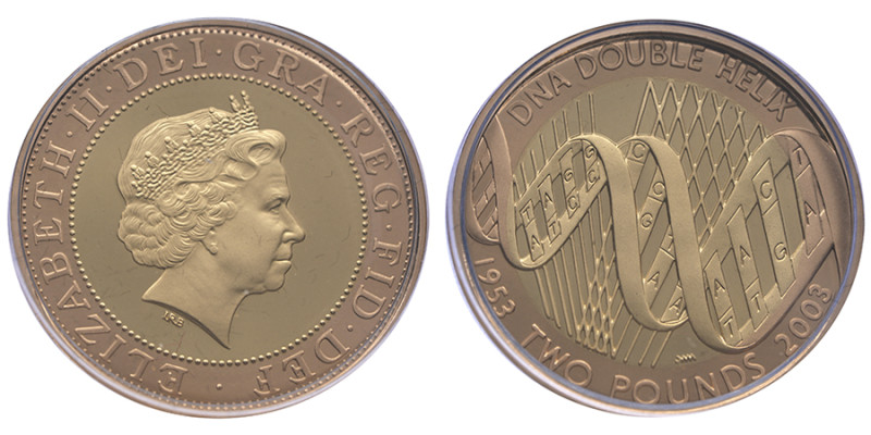 Royaume-Uni, 2 Pounds - Elizabeth II DNA Double Helix, 2003, AU 15.98 g. 917‰
Ré...