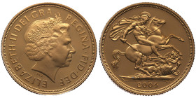 Royaume-Uni, 1 Sovereign - Elizabeth II 4ème portrait, 2004, AU 7,98 g. 917‰, en coffret
Réf: 	KM# 1002
Conservation: Proof