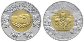 Ukraine, 20 Hryven Scythia, Banque national d'Ukraine, 2001, Bimetallic: gold 5,81 gram 916‰ centre in silver 8,42 gram 925 ‰ ring 14,7 g.
Réf: 		KM# ...