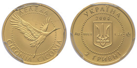 Ukraine, 2 Hryvni Stork, Banque national d'Ukraine, 2004, AU 1,24 g. 999 ‰
Réf: KM# 227
Conservation: PCGS PL69