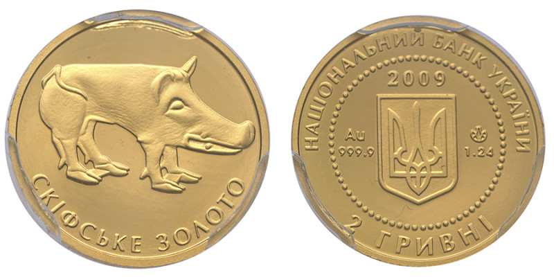 Ukraine, 2 Hryvni Wild Boar, Banque national d'Ukraine, 2009, AU 1,24 g. 999 ‰
R...