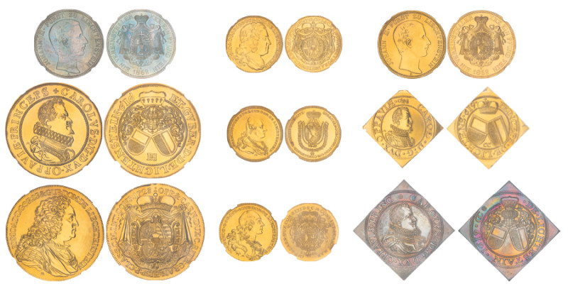 7 pièces d'or des Princes du Liechtenstein , Refrappes de 1966 par la Monnaie de...