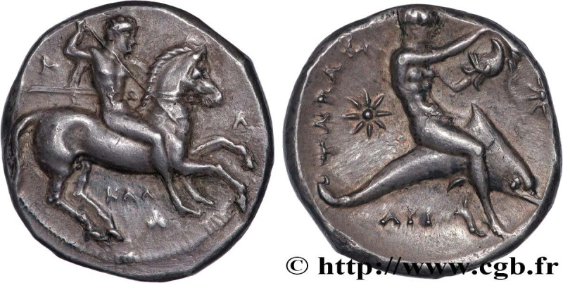 CALABRIA - TARAS
Type : Nomos, statère ou didrachme 
Date : c. 340-332 AC. 
Mint...