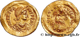 ANASTASIUS
Type : Semissis 
Date : 507-518 
Mint name / Town : Constantinople 
Metal : gold 
Millesimal fineness : 1000  ‰
Diameter : 18  mm
Orientati...