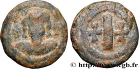 MAURICIUS TIBERIUS
Type : Decanummium 
Date : 585-602 
Mint name / Town : Constantinople 
Metal : lead 
Diameter : 16  mm
Orientation dies : 1  h.
Wei...