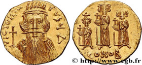 CONSTANS II, CONSTANTINE IV, HERACLIUS and TIBERIUS
Type : Solidus 
Date : 663-668 
Mint name / Town : Constantinople 
Metal : gold 
Diameter : 18,5  ...