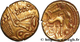 GALLIA BELGICA - SUESSIONES (Area of Soissons)
Type : Statère à l'œil, stylisé - cheval à gauche, var. 5 
Date : c. 60-50 AC. 
Metal : gold 
Diameter ...
