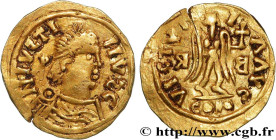 IMITATION AT THE NAME OF JUSTIN II
Type : Tremissis 
Date : 565-578 
Mint name / Town : Brioude ? 
Metal : gold 
Diameter : 14,5  mm
Orientation dies ...