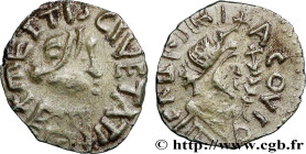 PAGUS MOSELLENSIS - METTIS - METZ (Moselle)
Type : Triens hybride 
Date : (VIIe siècle) 
Mint name / Town : Metz (57) 
Metal : gold 
Diameter : 13,5  ...