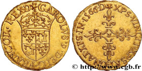 CHARLES IX
Type : Demi-écu d'or au soleil du Dauphiné 
Date : 1566 
Mint name / Town : Grenoble 
Quantity minted : 2800 
Metal : gold 
Millesimal fine...