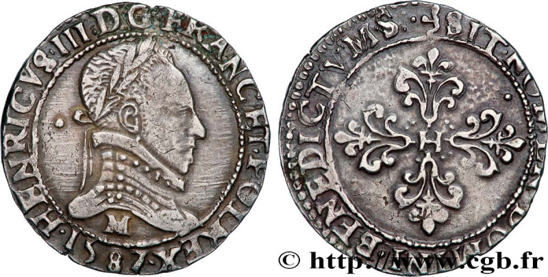 HENRY III
Type : Demi-franc au col plat 
Date : 1587 
Mint name / Town : Toulous...