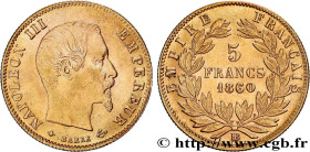 SECOND EMPIRE
Type : 5 francs or Napoléon III, tête nue, grand module 
Date : 1860/50 
Date : 1860 
Mint name / Town : Strasbourg 
Quantity minted : 2...