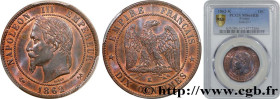 SECOND EMPIRE
Type : Dix centimes Napoléon III, tête laurée 
Date : 1862 
Mint name / Town : Bordeaux 
Quantity minted : 5145329 
Metal : bronze 
Diam...