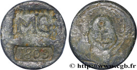 MARIE-GALANTE
Type : Épreuve ou monnaie de nécessité avec contremarque MG 
Date : 1809 
Quantity minted : - 
Metal : lead 
Diameter : 27,7  mm
Orienta...
