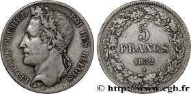 BELGIUM - KINGDOM OF BELGIUM - LEOPOLD I
Type : 5 Francs tête laurée 
Date : 1832 
Mint name / Town : Bruxelles 
Quantity minted : 37000 
Metal : silv...
