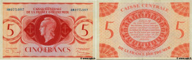 Country : FRENCH EQUATORIAL AFRICA 
Face Value : 5 Francs 
Date : (1943) 
Period/Province/Bank : Caisse Centrale de la France d'Outre-Mer 
Catalogue r...