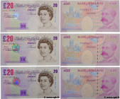 Country : ENGLAND 
Face Value : 20 Pounds Consécutifs 
Date : (1999-2003) 
Period/Province/Bank : Bank of England 
Catalogue reference : P.390b 
Alpha...