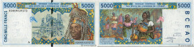 Country : WEST AFRICAN STATES 
Face Value : 5000 Francs 
Date : 2002 
Period/Province/Bank : B.C.E.A.O. 
Department : Côte d'Ivoire 
Catalogue referen...