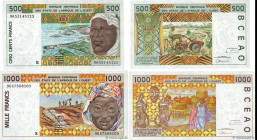 Country : WEST AFRICAN STATES 
Face Value : 500 et 1000 Francs Lot 
Date : 1996 
Period/Province/Bank : B.C.E.A.O. 
Department : Sénégal 
Catalogue re...