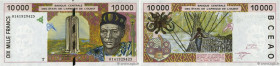 Country : WEST AFRICAN STATES 
Face Value : 10000 Francs 
Date : 2001 
Period/Province/Bank : B.C.E.A.O. 
Department : Togo 
Catalogue reference : P.8...