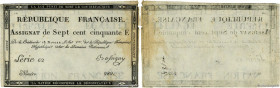 Country : FRANCE 
Face Value : 750 Francs 
Date : 07 janvier 1795 
Period/Province/Bank : Assignats 
Catalogue reference : Ass.49a 
Alphabet - signatu...