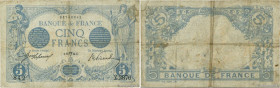 Country : FRANCE 
Face Value : 5 Francs BLEU 
Date : 18 avril 1914 
Period/Province/Bank : Banque de France, XXe siècle 
Catalogue reference : F.02.22...