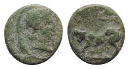 Gaul, Massalia, after 49 BC. Æ (11mm, 2.16g, 12h). Head r. R/ Lion(?) l. Cf. Depeyrot 81. Green patina, near VF