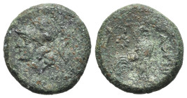 Italy, Northern Campania, Cales, c. 265-240 BC. Æ (20mm, 6.53g, 6h). Helmeted head of Athena l. R/ Cock standing r.; star to l. Sambon 916; HNItaly 43...