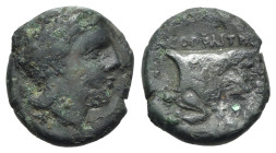 Italy, Southern Campania, Neapolis, c. 325-320 BC. Æ (16mm, 4.07g, 6h). Laureate head of Apollo r. R/ Forepart of man-headed bull r., star of four ray...