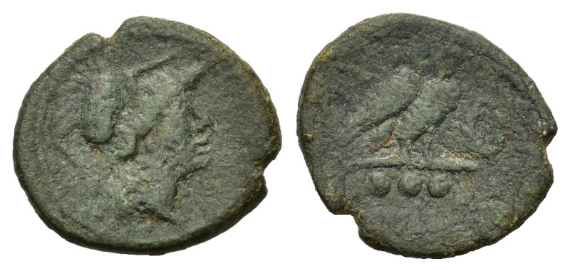Italy, Northern Apulia, Teate, c. 225-200 BC. Æ Teruncius (20mm, 6.10g). Helmete...