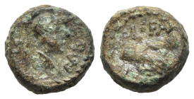 Italy, Northern Lucania, Paestum, c. 90-44 BC. Æ Semis (13.5mm, 3.99g, 6h). Helmeted and draped male bust r. R/ Clasped r. hands. Crawford 32; HNItaly...