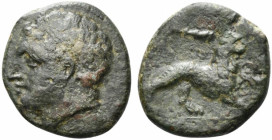 Sicily, Syracuse. Agathokles (317-289 BC). Æ Litra (16mm, 5.57g, 12h), c. 308/7. Diademed head of l. R/ Lion standing r., raising foreleg; club above....