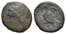 Sicily, Syracuse. Hiketas II (287-278 BC). Æ (19mm, 5.41g, 6h), c. 283-279. Laureate head of Zeus Hellanios l. R/ Eagle standing l. on thunderbolt. CN...