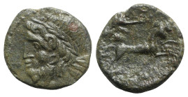 Sicily, Syracuse. Roman rule, after 212 BC. Æ (21mm, 7.37g, 1h). Laureate head of Zeus r. R/ Nike driving biga r.; crescent above. CNS II, 227; cf. SN...