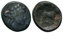 Macedon, Amphaxitis region, after 148 BC. Æ (20,4mm, 11,5g). Gaius Publius, magistrate. Head of Dionysos in vine-wreath. R/ Goat standing r. AMNG 208....