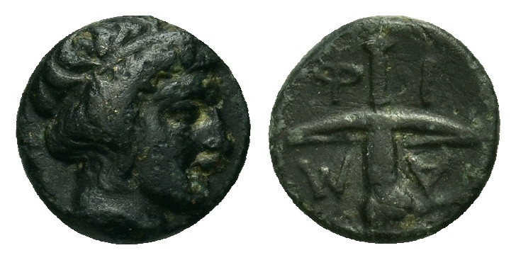 Macedon. Amphipolis. c. 410-357 BC. Æ Dichalkon (10mm, 1.15g). Head of Rhesos (f...
