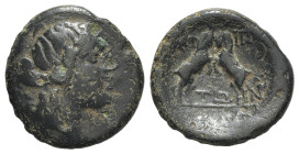 Macedon, Amphipolis, c. 187-168/7 BC. Æ (20.5mm, 5.24g, 9h). Laureate head of Apollo r. R/ Two rampant goats. SNG ANS 114-7; HGC 3.1, 421. Good Fine -...