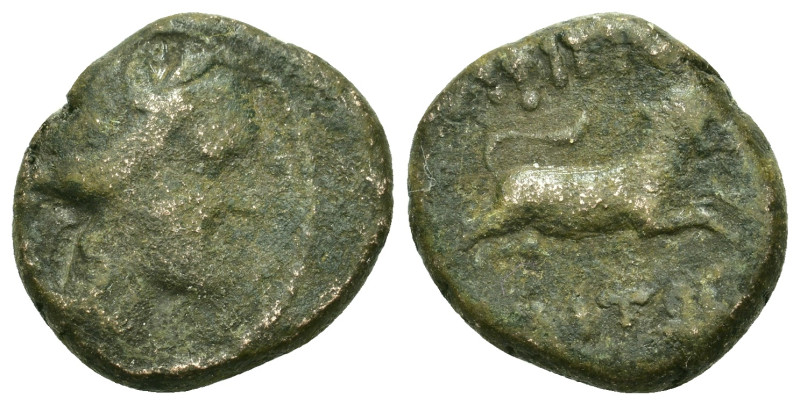Macedon, Amphipolis, c. 187-31 BC. Æ (18mm, 6.4g). Head of Artemis r.; at her sh...
