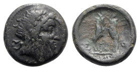 Macedon, Amphipolis, c. 187-168/7 BC. Æ (18.5mm, 6.01g, 12h). Laureate head of Apollo r. R/ Two rampant goats. SNG ANS 114-7. Near VF