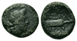 Macedon, Amphipolis, c. 187-31 BC, Æ (16mm, 5.24g). Head of Artemis(?) r. R/ Corn-ear. SNG ANS 107-8; SNG Copenhagen 60.